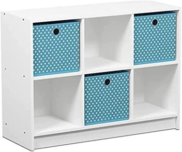 Книжкова шафа Furinno Basic на 6 відділень з 3 вставками, біло-блакитна, 30,23x30,23x59,94 см