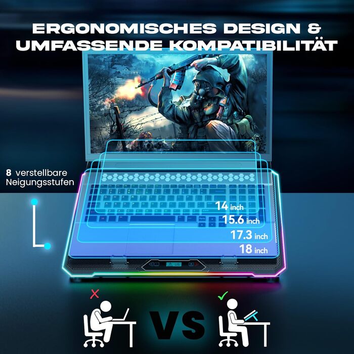 Ігровий охолоджувач для ноутбука V15 з RGB-підсвіткою та USB-портом