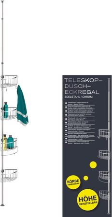 Телескопічна душова полиця EISL з 4 кошиками, без свердління, з нержавіючої сталі, органайзер для ванної кімнати