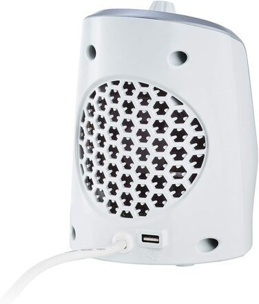 Керамічний обігрівач EWT DDF 250 Вт, настільний, з USB, термостатом, LED підсвічуванням і зарядкою для смартфона, білий