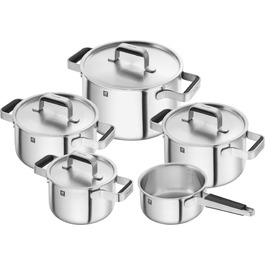 Набір посуду ZWILLING PURE, 5 предметів, з нержавіючої сталі 18/10, керамічне покриття, Stay-Cool ручки, придатний для миття в посудомийній машині (срібний)