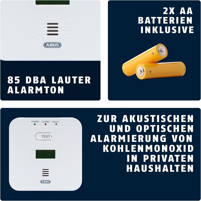 Детектор чадного газу ABUS COWM510 з LCD-дисплеєм, білий