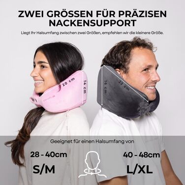 Подорожня подушка для шиї CLOUDS з ефектом пам'яті (Memory Foam) для літака та авто, регульована, дихаюча тканина, розмір S/M, чорна