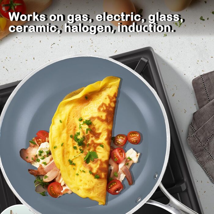 Набір посуду Cook N Home керамічний антипригарний 10 предметів сірий: каструлі, сковороди, казанок з кришкою