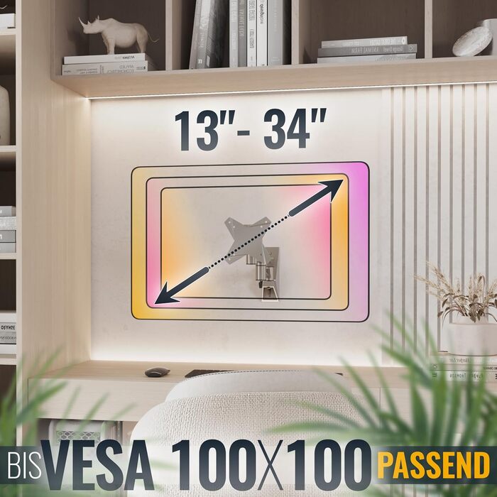 Настінне кріплення для монітора RICOO S1711 13-34 дюйми, поворотне, VESA 75x100 мм, для вигнутих та плоских екранів