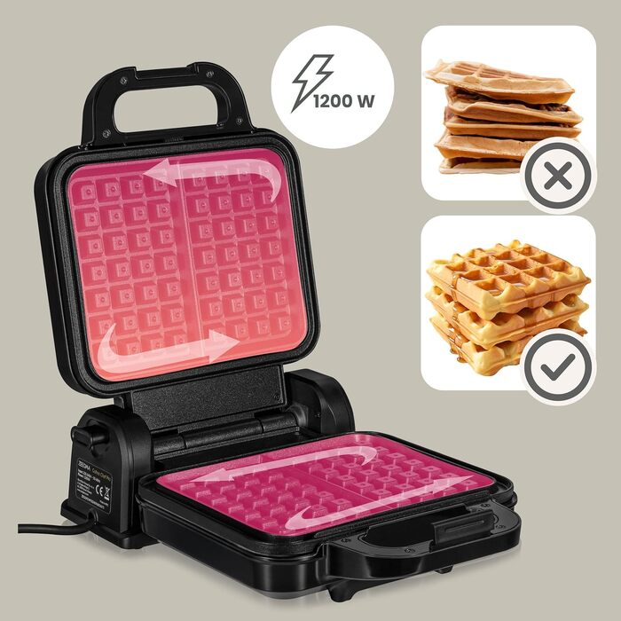 Вафельниця ZEEGMA GOFREE CHEF PRO для бельгійських вафель, 1200 Вт, вертикальна, з антипригарним покриттям та регулюванням температури, сріблясто-чорна