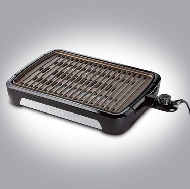 Електричний гриль George Foreman Smokeless для дому, бездимний, антипригарний, з піддоном для жиру, регулятором температури, вертикальне зберігання, модель 25850-56