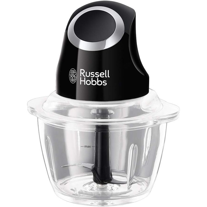 Подрібнювач овочів та фруктів Russell Hobbs Zerkleinerer Mini електричний (500 мл, чорний). Подрібнювач для м'яса, мультиподрібнювач з скляною ємністю та кришкою для зберігання