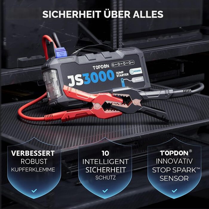 Бустерний пускач TOPDON JS3000-A для автомобіля, 12V 3000A, Powerbank 24000mAh