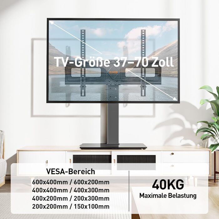 Стійка для телевізора ELIVED Schwenkbare 37-70 дюймів до 40 кг, VESA 600x400 мм, регульована по висоті, для OLED/LCD/LED/Plasma телевізорів