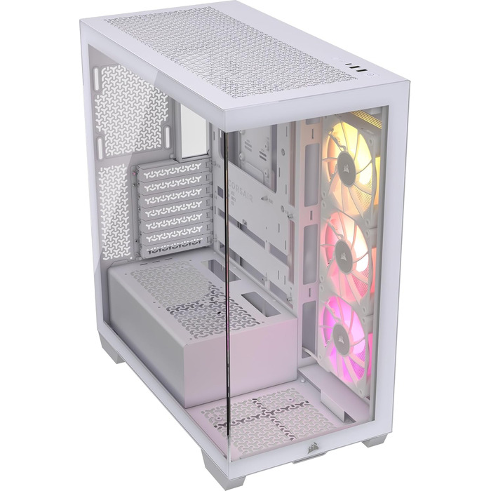 Корпус для ПК CORSAIR iCUE LINK 3500X RGB, середній ATX, білий, загартоване панорамне скло, сумісний з реверсивним підключенням материнської плати, 3 вентилятори RX120 RGB у комплекті