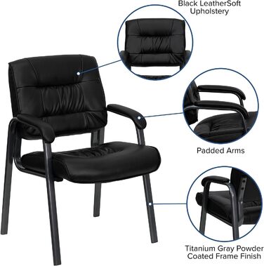 Крісло-табурет Haeger від Flash Furniture з шкіри, з рамою титаново-сірого кольору з порошковим покриттям, чорне, шкіряне сидіння/титановий каркас