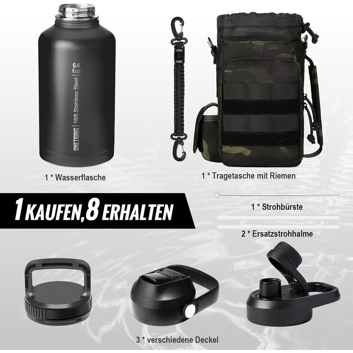 Термос-фляга OneTigris 1.9л (64oz) з чохлом, для спорту, туризму, кемпінгу (камуфляж чорний)