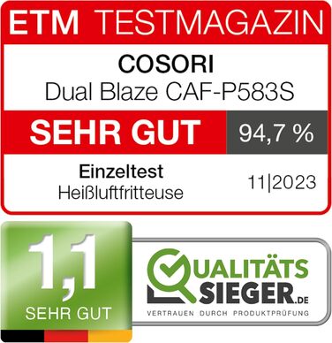 Аерофритюрниця COSORI Dual Blaze XXL 6,4 л з Wi-Fi, 12 програм, 1700 Вт, темно-сіра, книга рецептів