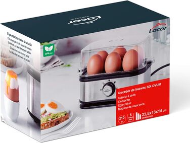 Електричний яйцеварка Lacor SIX OVUM з нержавіючої сталі 18/10, BPA Free, 6 яєць, 3 режими варіння, автоматичне вимкнення, сіра