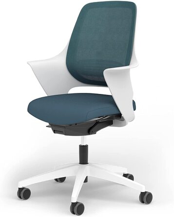 Ергономічне крісло Ergotopia WellBack, Made in Germany, з підтримкою попереку та синхромеханікою для офісу та дому. Рама: білий, оббивка: сірий (Рама: білий - оббивка: блакитний)