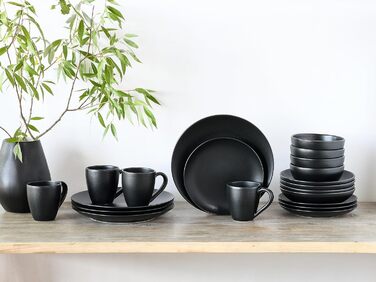 CreaTable Magic Black набір посуду 20 предметів з кам'яної кераміки, комплект тарілок і чашок, підходить для посудомийної машини та мікрохвильової печі, вироблено в Португалії