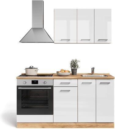 Модульна кухня Vicco R-Line, дуб Goldkraft / антрацит, 160 см, з шафою під плиту, підготовлена під мийку та вбудовану техніку (без стільниці)