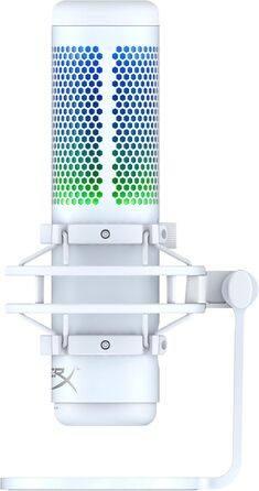 HyperX QuadCast S білий – USB конденсаторний мікрофон з RGB-підсвіткою для ПК, PS5, Mac, підвісом, 4 направленостями, поп-фільтром і регулятором чутливості, для геймінгу, стрімінгу, подкастів, Discord, Twitch