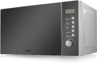 Мікрохвильова піч Tristar 20 л, 800 Вт, гриль 1000 Вт, 8 режимів, розморожування, таймер, дзеркальні дверцята, срібляста, MW-2705