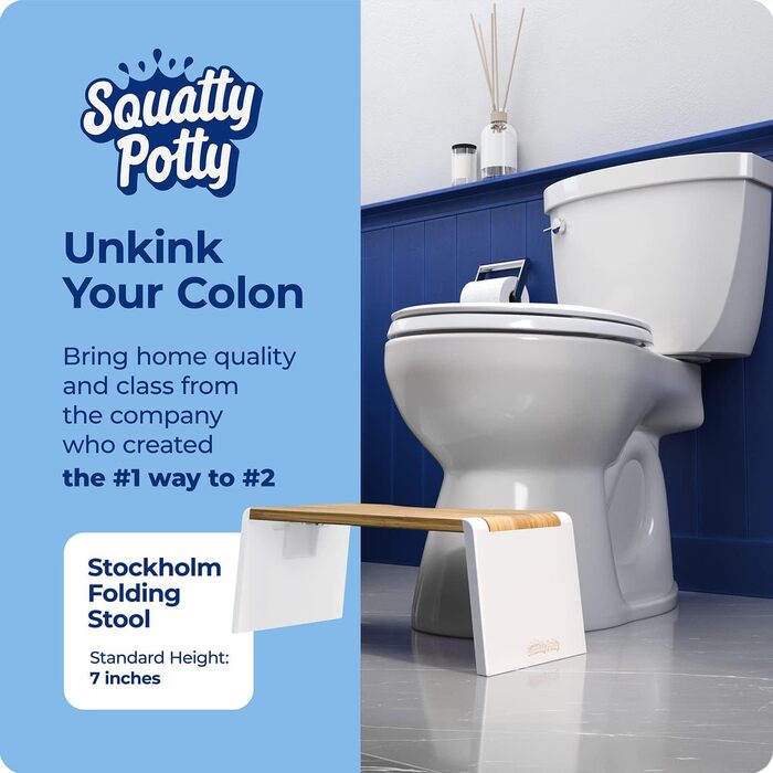 Підставка під ноги для унітазу Squatty Potty Stockholm Bambus, коричнево-біла, 7 дюймів, складана