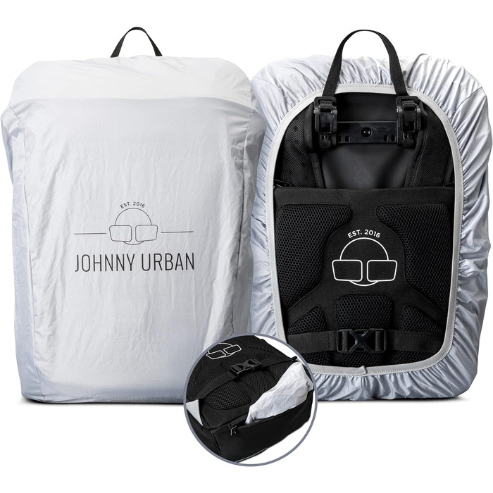 Велосумка-рюкзак Johnny Urban 2в1 для багажника Phil, водовідштовхуюча, з дощовиком, чорна, для чоловіків і жінок, зі світловідбивачем