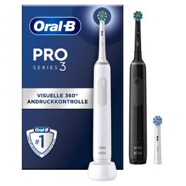 Електричні зубні щітки Oral-B Pro 3 3900, набір з 2 шт. та 3 змінними насадками, 3 режими чищення, 360° контроль тиску, White/Black