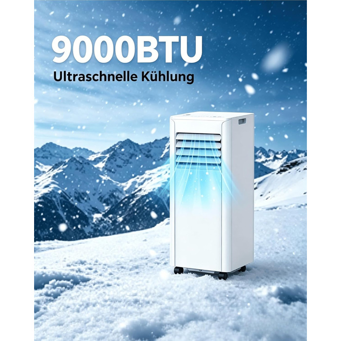 Мобільний кондиціонер Electactic 9000 BTU 3-в-1: з відведенням повітря, вентилятор, осушувач, пульт, таймер 24 год, білий