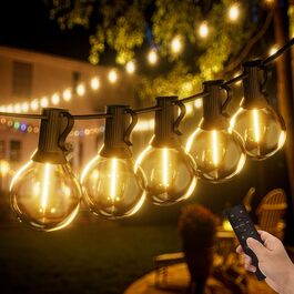 Гірлянда світлодіодна LED 15м для вулиці, водонепроникна IP65, теплий білий 2700K, 16 ламп, пластик, для саду, тераси, весіль (з димером)
