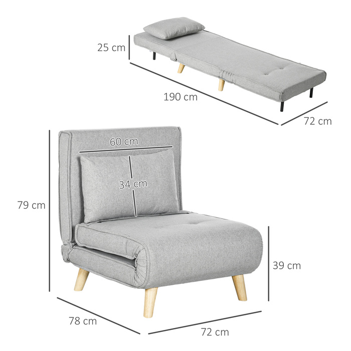 Крісло-ліжко з регульованим спинкою у 6 положеннях, з текстурою льону, витримує до 150 кг, світло-сірого кольору.
