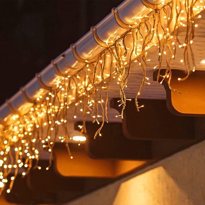 Гірлянда SALCAR LED для вулиці, 200 лампочок, 8 м, тепле біле світло, новорічна штора для вікна, 8 режимів, пам'ять, для дому та вулиці, 31V, 5 м + 3 м кабель