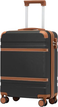 Жорсткий валізу COOLIFE 55x40x20 см для ручної поклажі EasyJet, легкий чемодан з TSA-замком і 4 подвійними колесами, чорний/коричневий