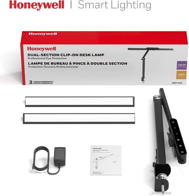 Світлодіодна настільна лампа Honeywell Sunturalux HJ1 з кліпсою для офісу та дому, диммована, захист для очей, гнучка двосекційна архітекторська лампа з сенсорним керуванням