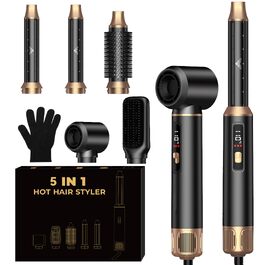 UKLISS 6-в-1 Hairstyler: Фен-щітка з автообертанням, фен, кругла щітка для волосся, набір для укладки (Чорний)
