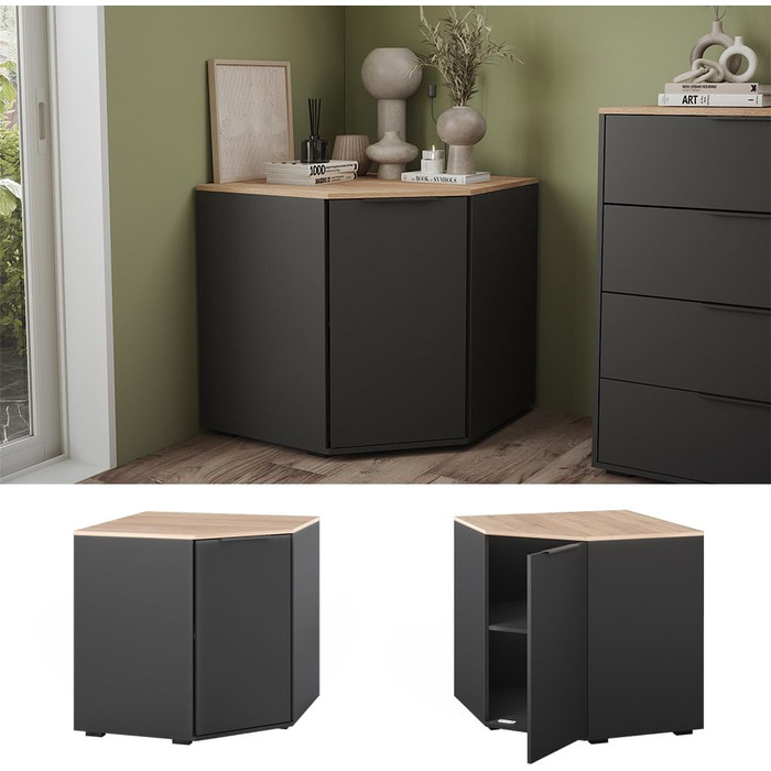 Кутова тумба Vicco Betti, антрацит/сонома, 78x78 см, з дверцятами