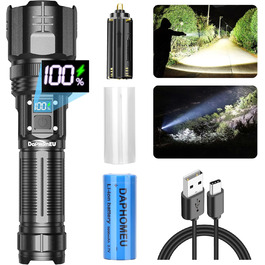 Ліхтарик daphomeu LED, акумуляторний, 500000 люмен, надяскравий, тактичний, зум, водонепроникний, 5 режимів, для кемпінгу, туризму, екстрених ситуацій (1 шт.)