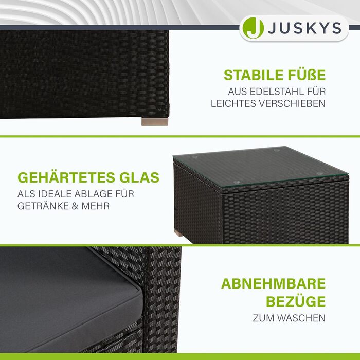 Садовий комплект меблів Juskys Polyrattan Punta Cana для 4-5 осіб: диван, крісло, пуф, стіл, подушки - чорний/сірий