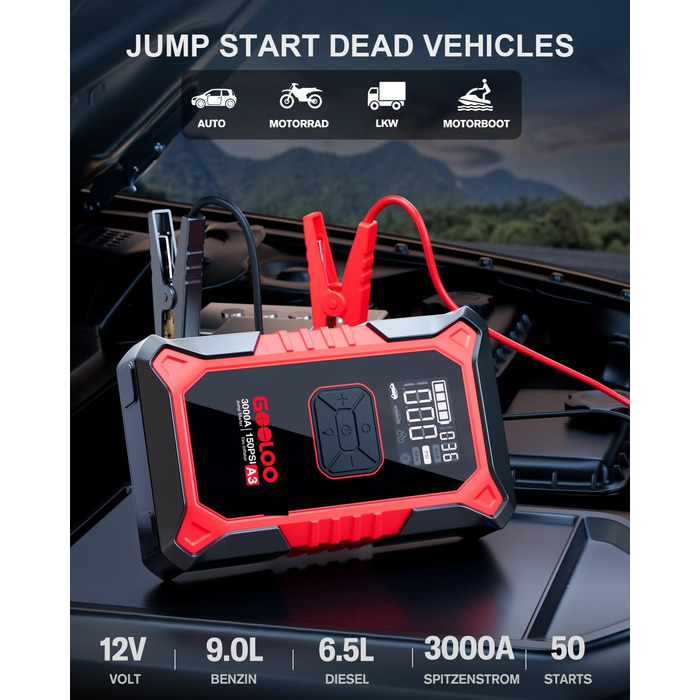 Пусковий пристрій GOOLOO A3 Jump Starter 3000A з компресором 150 PSI та функцією Powerbank
