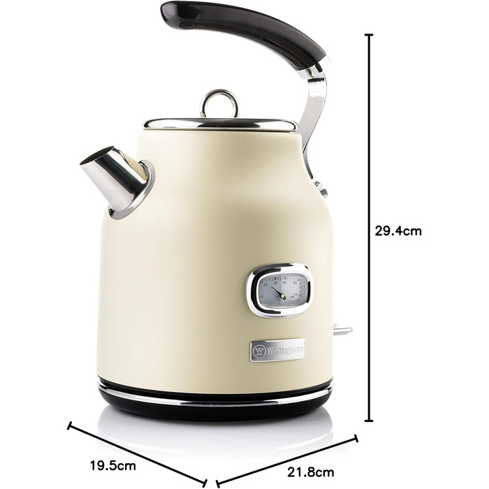 Електрочайник Westinghouse Retro 1,7 л, білий, з терморегулятором, індикатором рівня води, фільтром від накипу та захистом від перегріву
