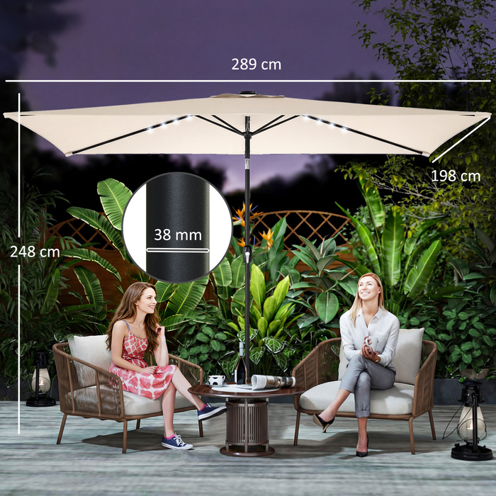 Сонячний парасоль з LED-підсвіткою, приблизно 300 x 200 см, регульований нахил, балконний парасоль з ручним механізмом, захисний чохол, захист від ультрафіолету, поворотний, кремово-білий