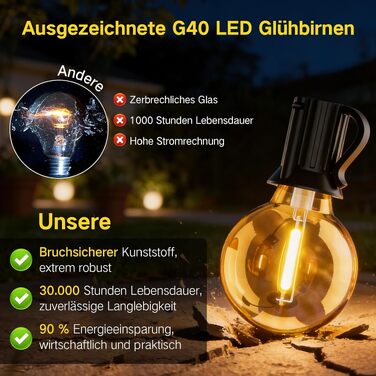 Світлодіодна гірлянда для вулиці 30м, зовнішнє LED-освітлення для саду та тераси