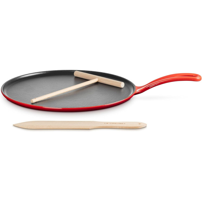 Сковорода для крепів Le Creuset з дерев'яним шкребком, чавун, Ø 27 см, для всіх типів плит (включаючи індукцію), Червоний (Cerise), 20136270600460