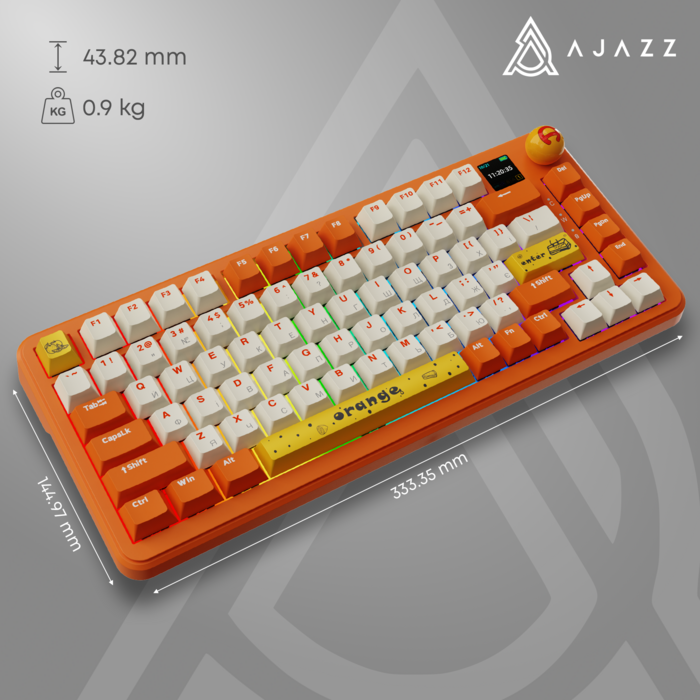 Бездротова механічна клавіатура Ajazz  AK820 MAX  Avocado Switch Orange-White Theme-RGB--With Screen