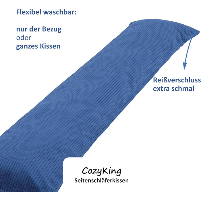 Подушка для сну на боці 200x40 см, кремова, з чохлом, Öko-Tex, 40°C, вагітним та для годування