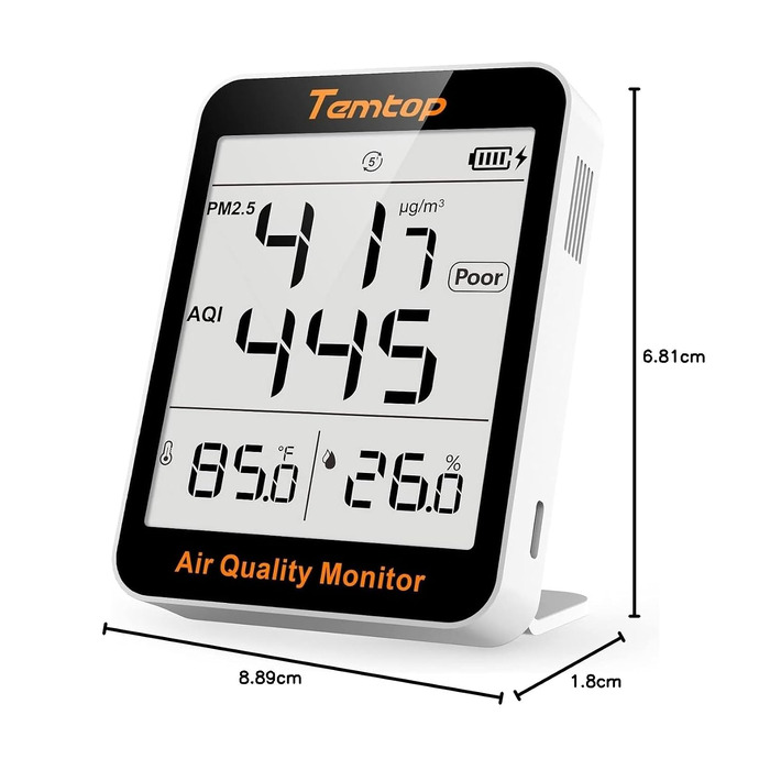 Монітор якості повітря Temtop S1: вимірювач PM2.5, AQI, температури та вологості, для дому та офісу, подовжений термін роботи батареї (60 днів)