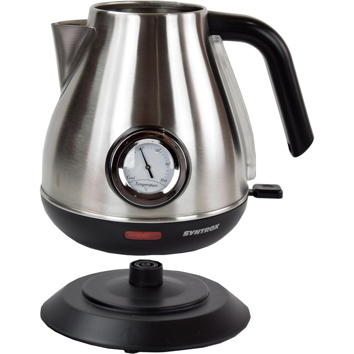 Електрочайник Syntrox Germany WK-2200W-1.7T, 2200 Вт, 1.7 л, нержавіюча сталь, з термометром, бездротовий, 360°, чайник для води та чаю