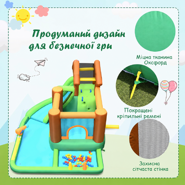 Надувний водний ігровий центр з гіркою COSTWAY 368x303x230 см – батут, басейн, водна гірка, водний парк для дітей