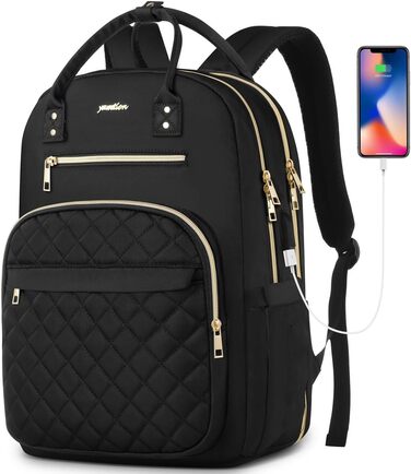 Жіночий рюкзак YAMTION 17.3'' чорний з USB, для ноутбука, для школи, університету, офісу, міста, для підлітків та дівчат