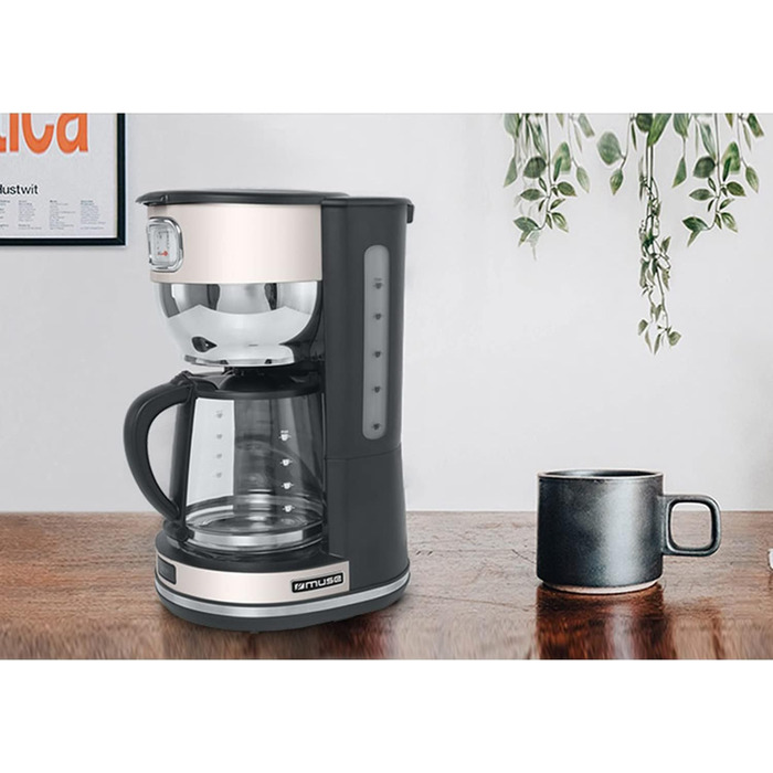 Кавоварка MUSE MS-220 SC з глечиком, 10 чашок, нержавійка, бежевий, аналогова індикація, функція підігріву