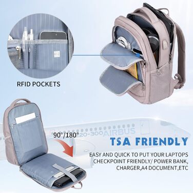 Рюкзак KROSER для ноутбука 17,3'' водонепроникний, з USB та RFID, бізнес-рюкзак для подорожей, шкільний, рожевий, для чоловіків і жінок